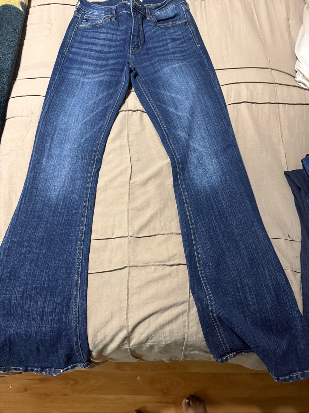 KanCan Dark Blue Flare Jeans with Whisker Fade